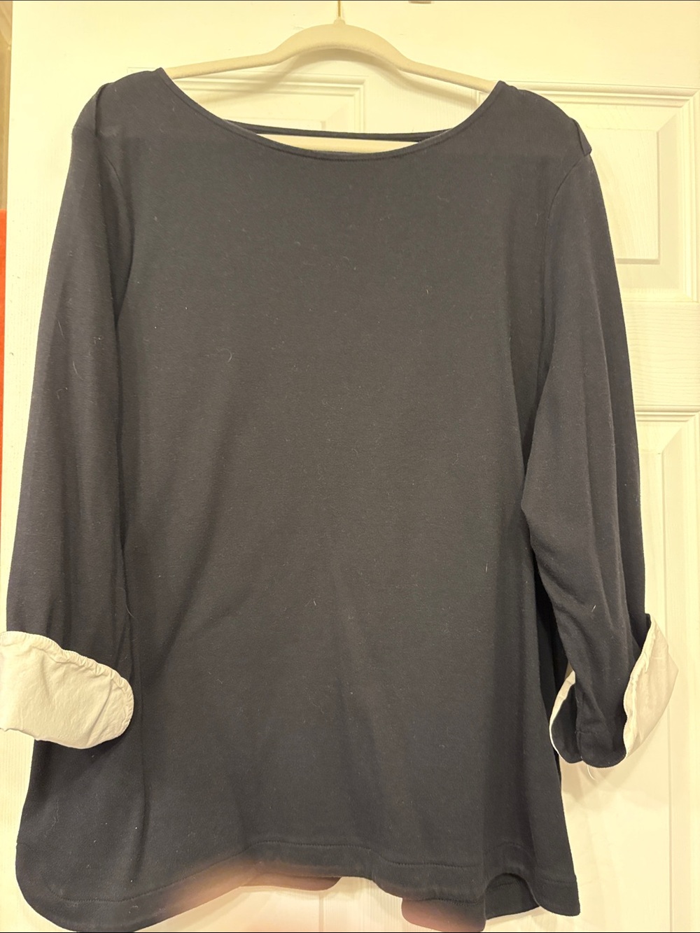 Talbots Black Long Sleeve Top with Cream Roll-Cuff Accents
